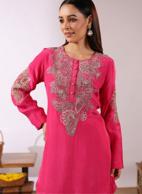 Fuchsia Pink Embroidered Sharara Set