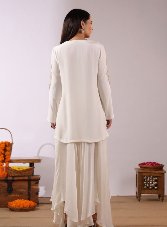 Ivory White Embroidered Sharara Set