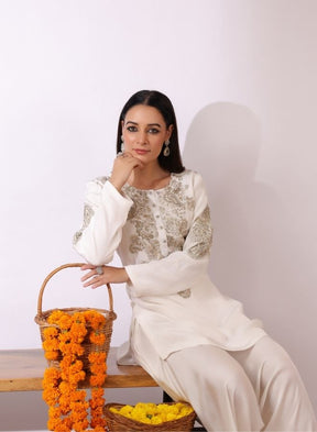 Ivory White Embroidered Sharara Set