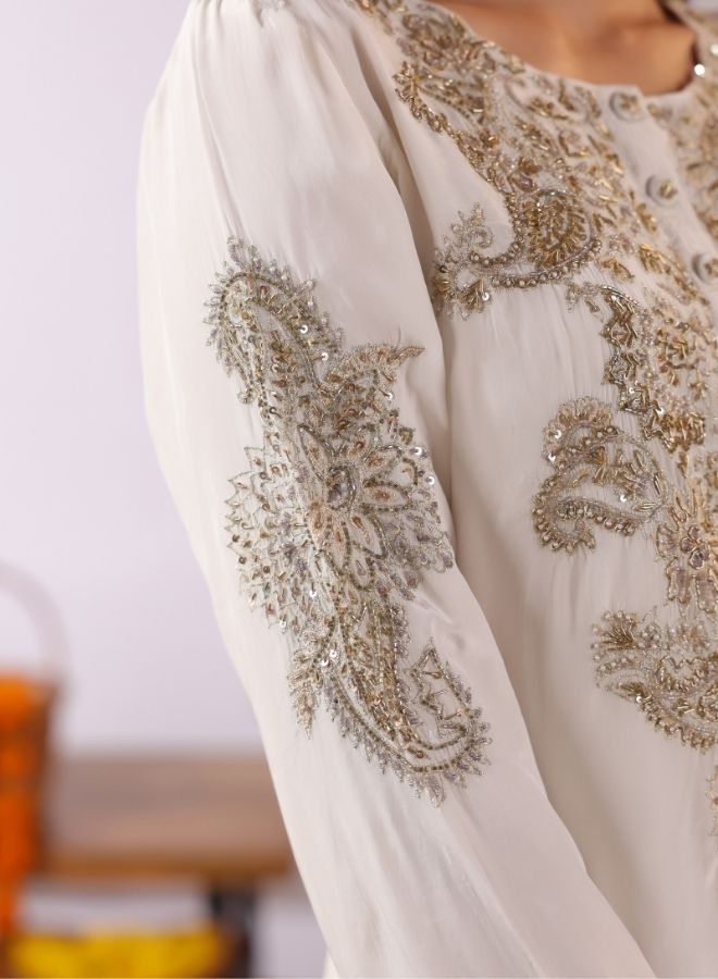 Ivory White Embroidered Sharara Set