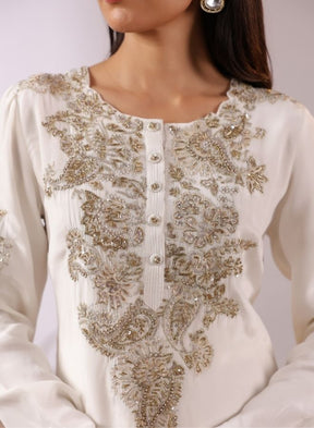 Ivory White Embroidered Sharara Set