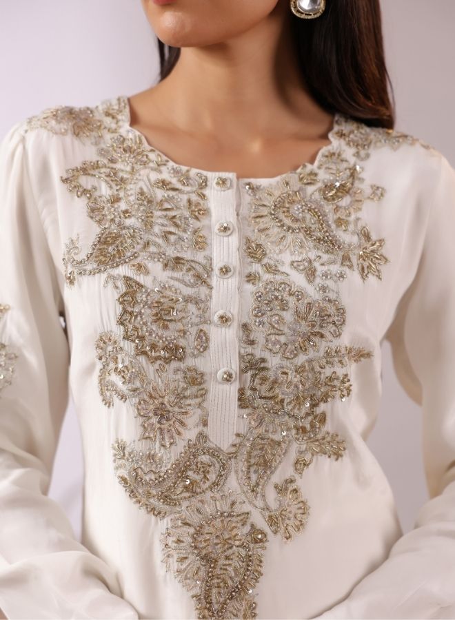 Ivory White Embroidered Sharara Set
