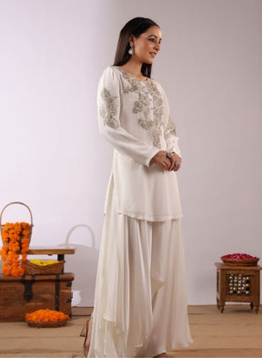 Ivory White Embroidered Sharara Set