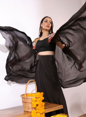 Black Floral Cape Skirt Set