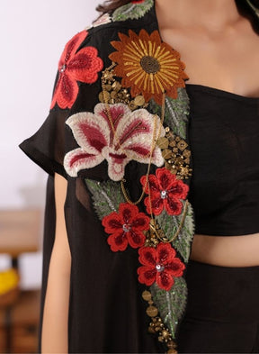 Black Floral Cape Skirt Set