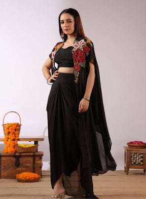 Black Floral Cape Skirt Set