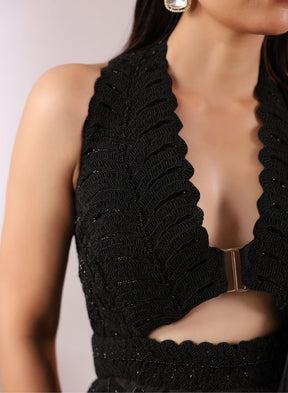 Contemporary Black Drape Saree with Peplum Blouse