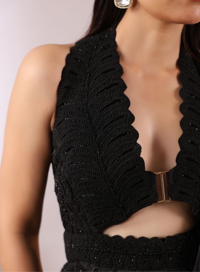 Contemporary Black Drape Saree with Peplum Blouse