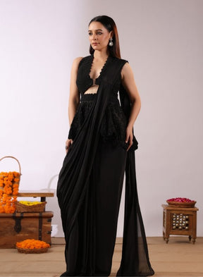 Contemporary Black Drape Saree with Peplum Blouse