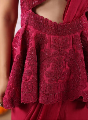 Red Peplum Drape Saree Set