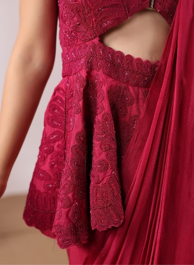 Red Peplum Drape Saree Set