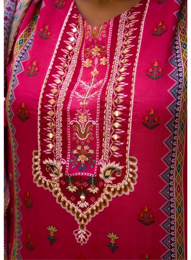Vibrant Fuchsia Ethnic Wear Against Traditional Indian Architecture