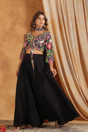 Black Floral Embroidered Women Lehenga Set