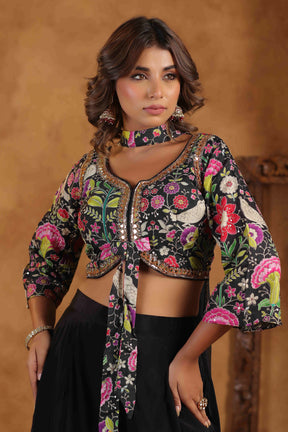 Black Floral Embroidered Women Lehenga Set