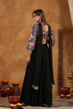 Black Floral Embroidered Women Lehenga Set
