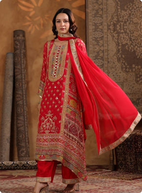 Red Embroidered Festive Suit Set