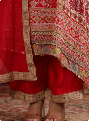 Red Embroidered Festive Suit Set