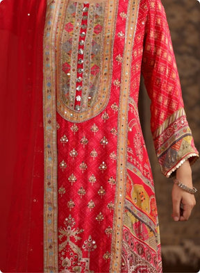 Red Embroidered Festive Suit Set