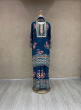 Blue Floral Palazzo Suit Set