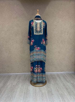Blue Floral Palazzo Suit Set