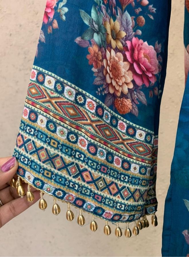 Blue Floral Palazzo Suit Set