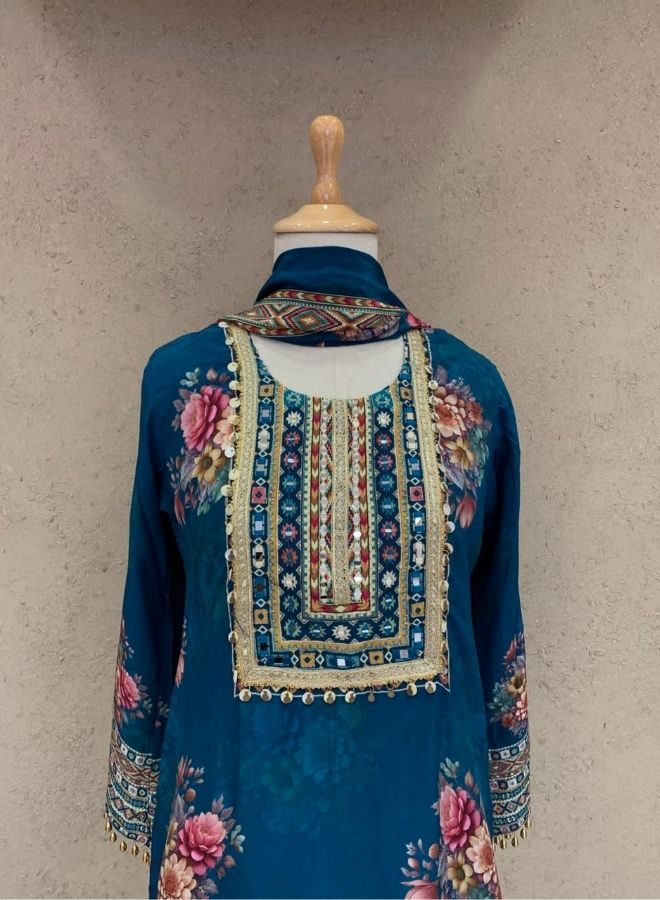 Blue Floral Palazzo Suit Set