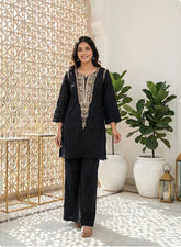 Blue Embroidered Straight Kurta Set