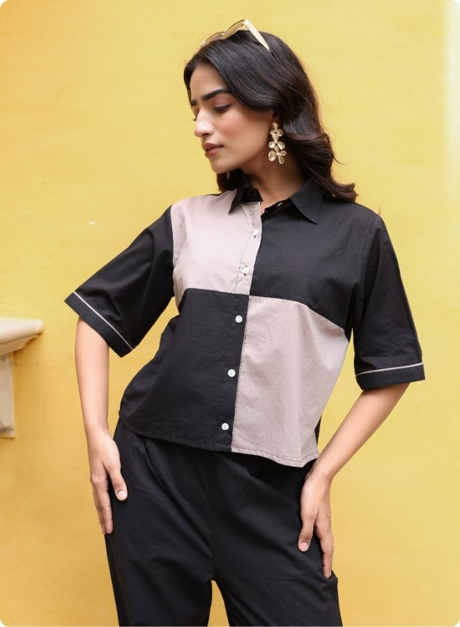 Chic Black & Beige Colorblock Co-ord Set