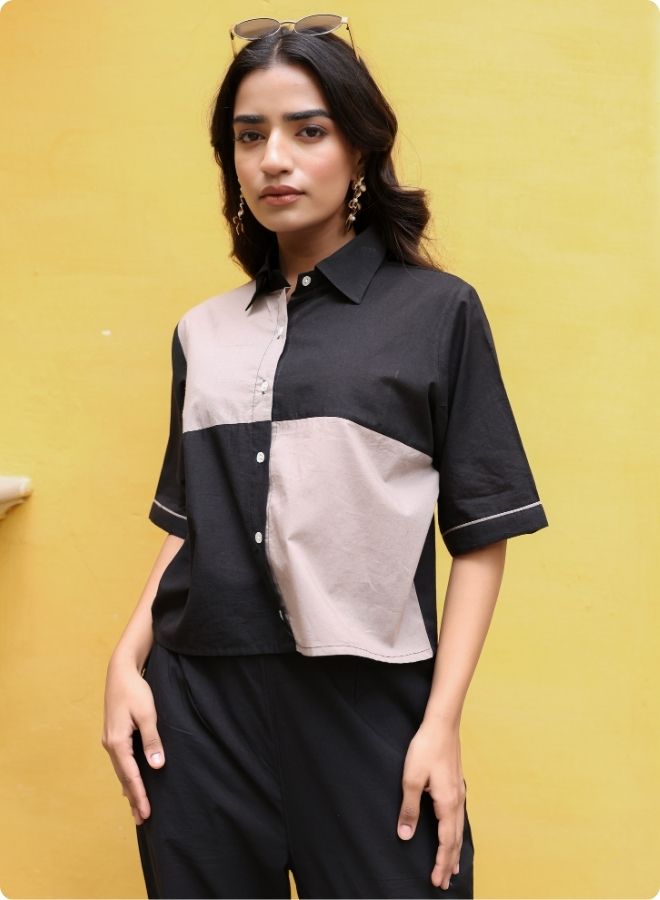 Chic Black & Beige Colorblock Co-ord Set