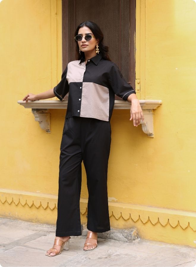 Chic Black & Beige Colorblock Co-ord Set