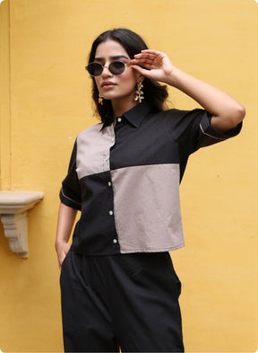 Chic Black & Beige Colorblock Co-ord Set