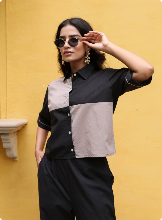Chic Black & Beige Colorblock Co-ord Set