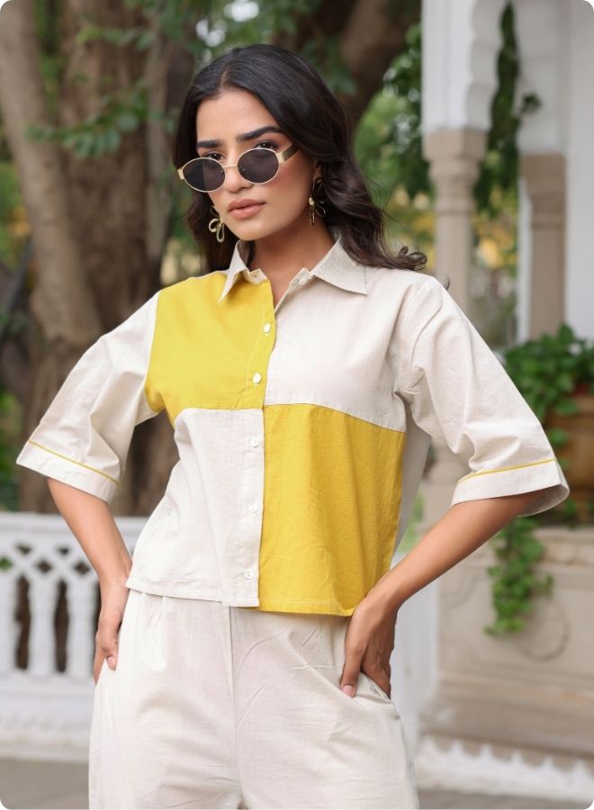 Beige & Mustard Colorblock Co-ord Set