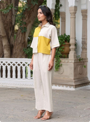 Beige & Mustard Colorblock Co-ord Set