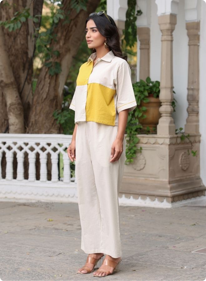 Beige & Mustard Colorblock Co-ord Set