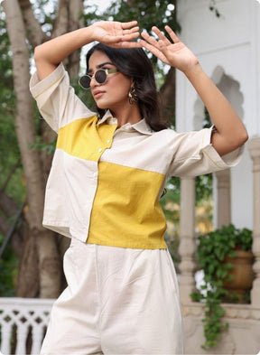 Beige & Mustard Colorblock Co-ord Set