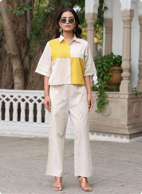 Beige & Mustard Colorblock Co-ord Set