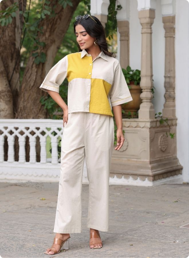 Beige & Mustard Colorblock Co-ord Set