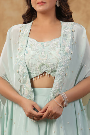 Lavender Embroidered Women Cape Set