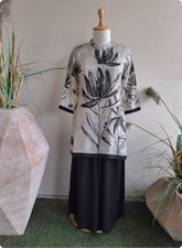 Beige & Black Botanical Kurta Set