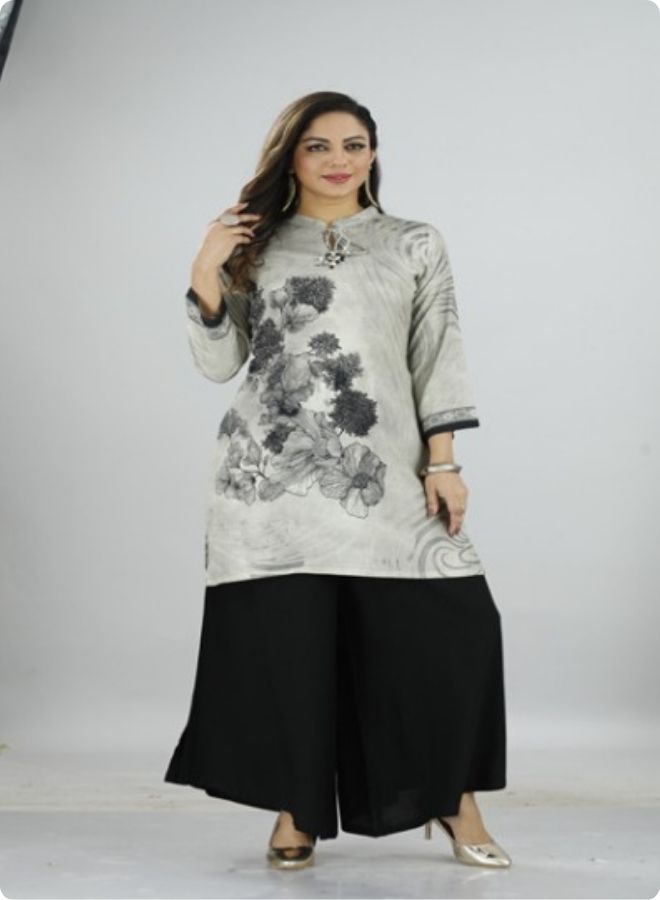 Beige Floral Printed Kurta Set