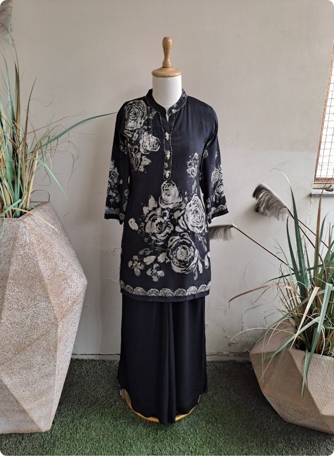 Black Floral Printed Kurta Set