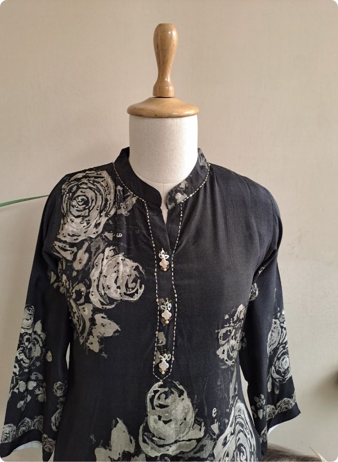 Black Floral Printed Kurta Set