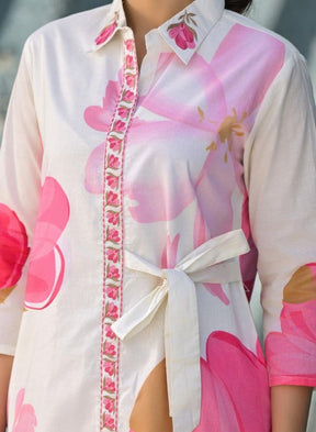 Pink Floral Shirt-Style Kurta Set