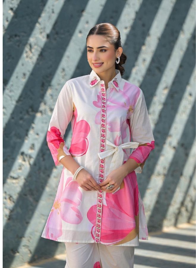 Pink Floral Shirt-Style Kurta Set
