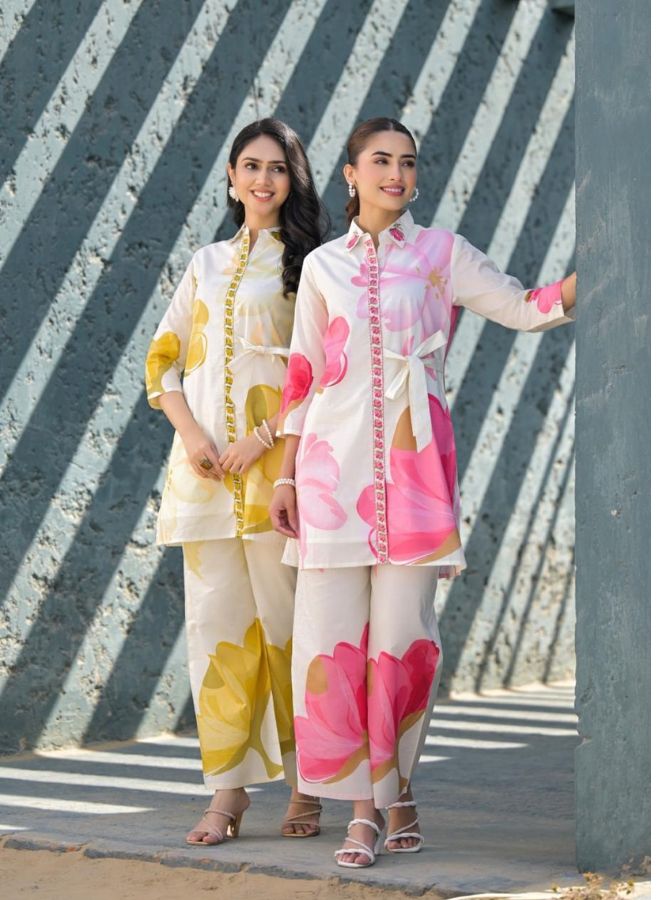 Pink Floral Shirt-Style Kurta Set