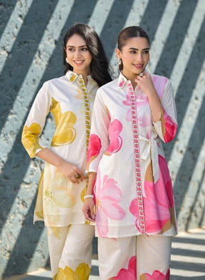 Pink Floral Shirt-Style Kurta Set