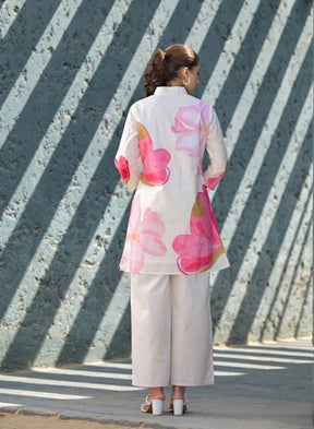 Pink Floral Shirt-Style Kurta Set