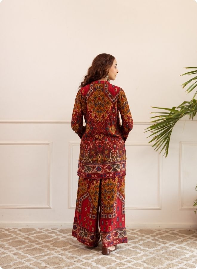 Rust & Maroon Ethnic Print Kurta Set