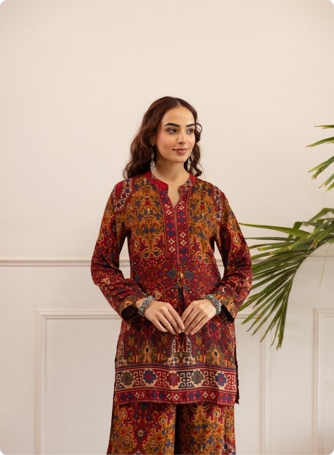 Rust & Maroon Ethnic Print Kurta Set
